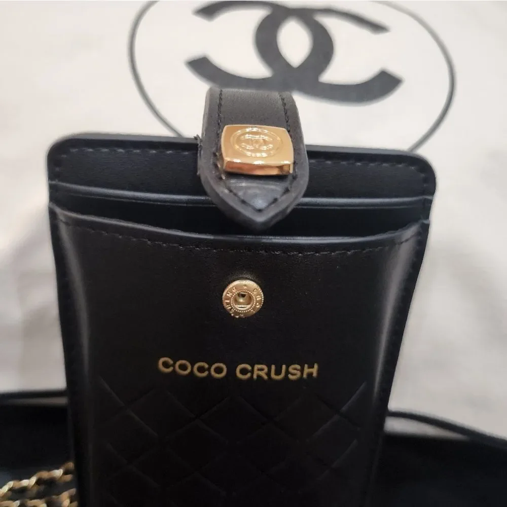 Coco Crush Black Leather Phone Case with Chain